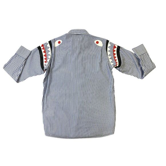 A Bathing Ape Bape Ababint Shoulder Shark Print Stripe Button Down Shirt Sz M - Picture 6 of 16